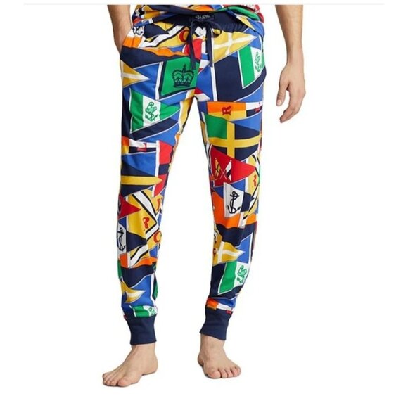 NEW Ralph Lauren Burgee Flag Print Knit Pajama Shirt Pant Set Mens Medium - Picture 6 of 11